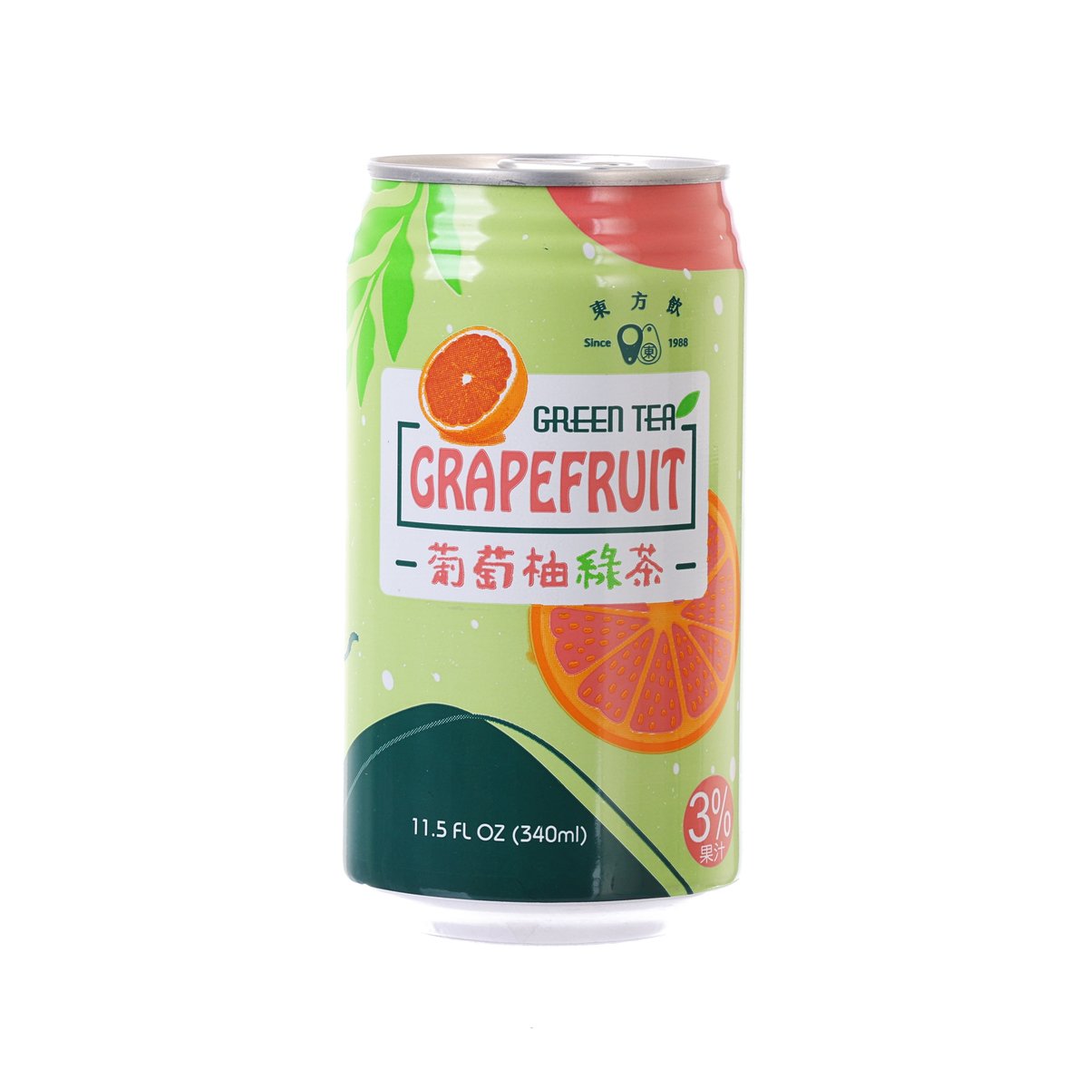DONG FANG YIN green tea Grapefruit can, 340 mL, front label