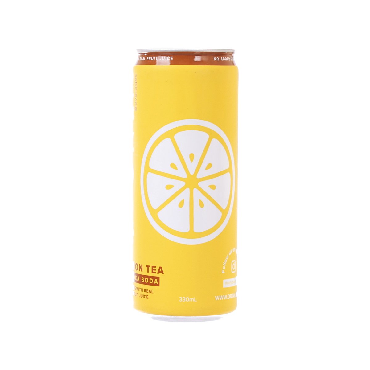 Yellow lemon tea vodka soda can with lemon slice graphic, 330 mL