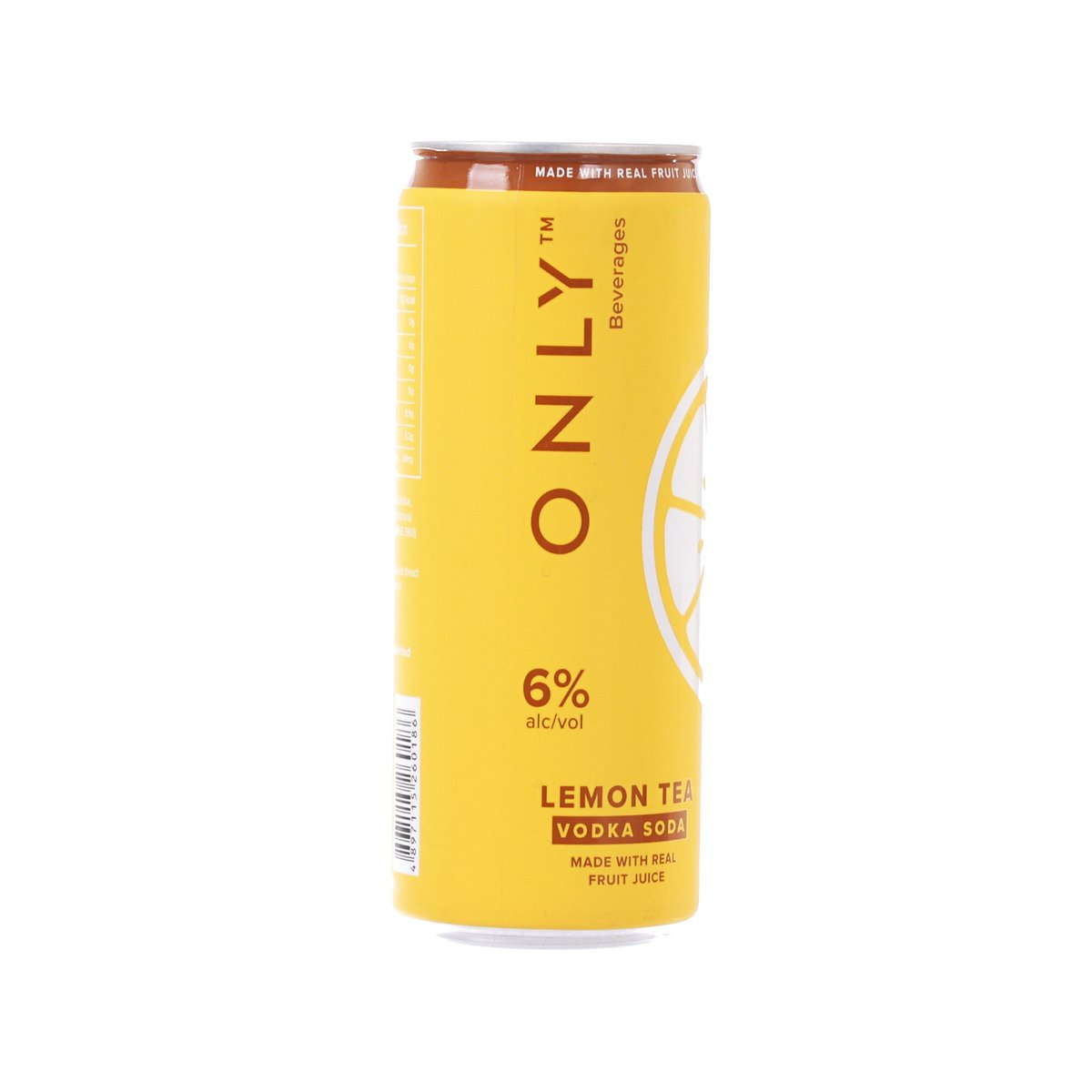 Lemon tea vodka soda can, 6% alc, with ONLY logo on yellow can