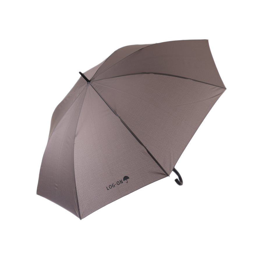LOG-ON 28-inch golf umbrella, grey fabric with vented panel and curved black handle