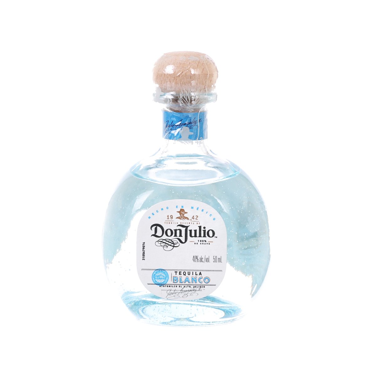DON JULIO Blanco tequila bottle with front label and blue neck band