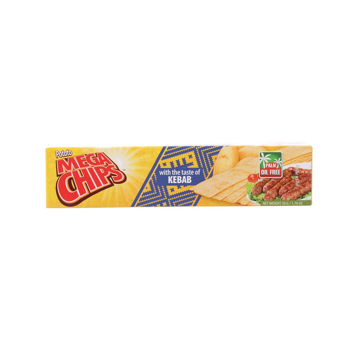 Kebab-flavoured potato chip snack pack, 50g, Mega Chips