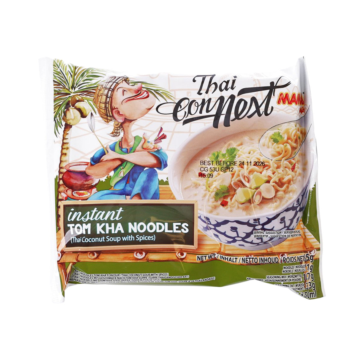 Thai Tom Kha instant noodles packet with MAMA branding, front view