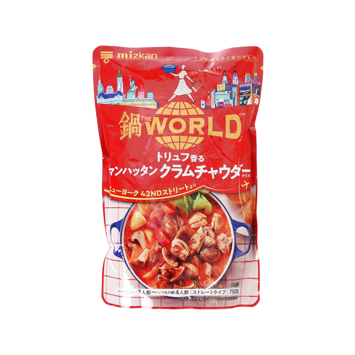 MIZKAN Nabe The World soup mix pouch, red package with clam chowder bowl graphics