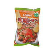 Calbee stir-fried crab flavored potato chips bag with green and orange front