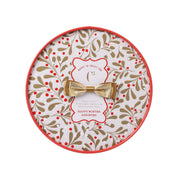 SUZETTE Happy Winter snack box, round tin with bow and festive leaf pattern