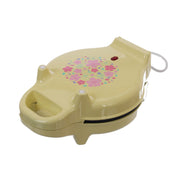 BUZZ ZAKKA egg waffle maker, yellow clamshell with pink floral graphic