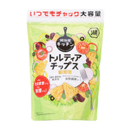 KOIKEYA salt tortilla chip zipper bag, front view with chip illustrations.