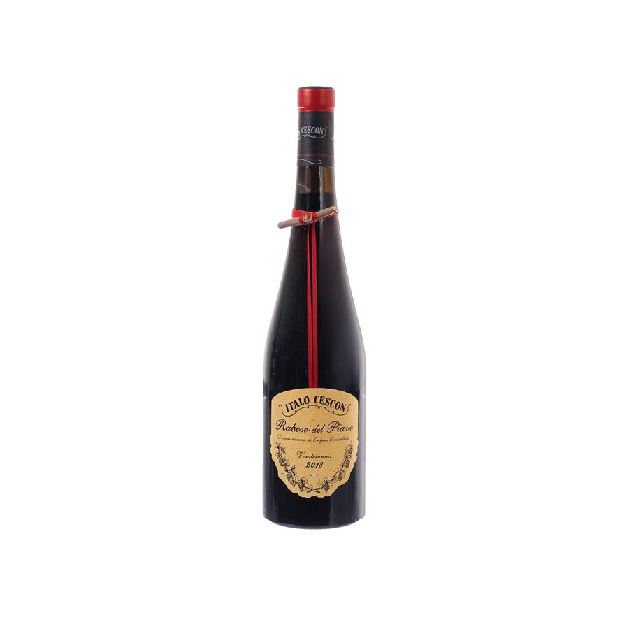 ITALO CESCON wine bottle, dark glass, red foil top, front label