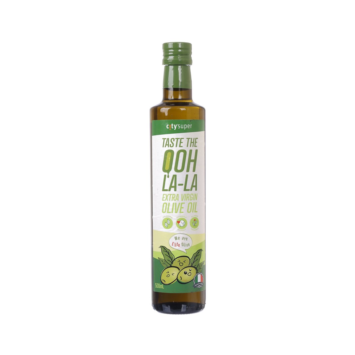 CITYSUPER extra virgin olive oil bottle, 500 mL, green cap and front label art