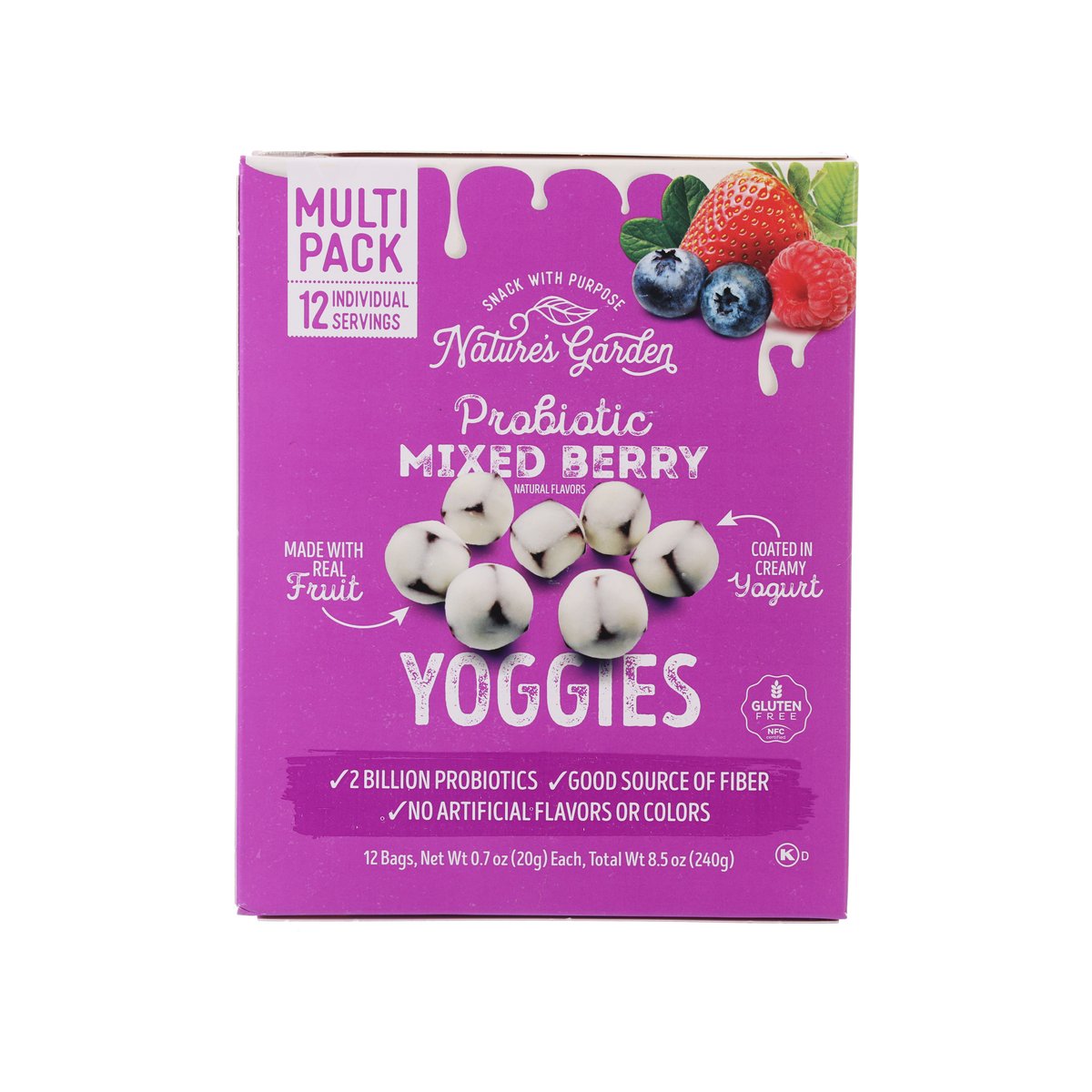 Probiotic mixed berry yoggies snack box, purple, 12 individual servings