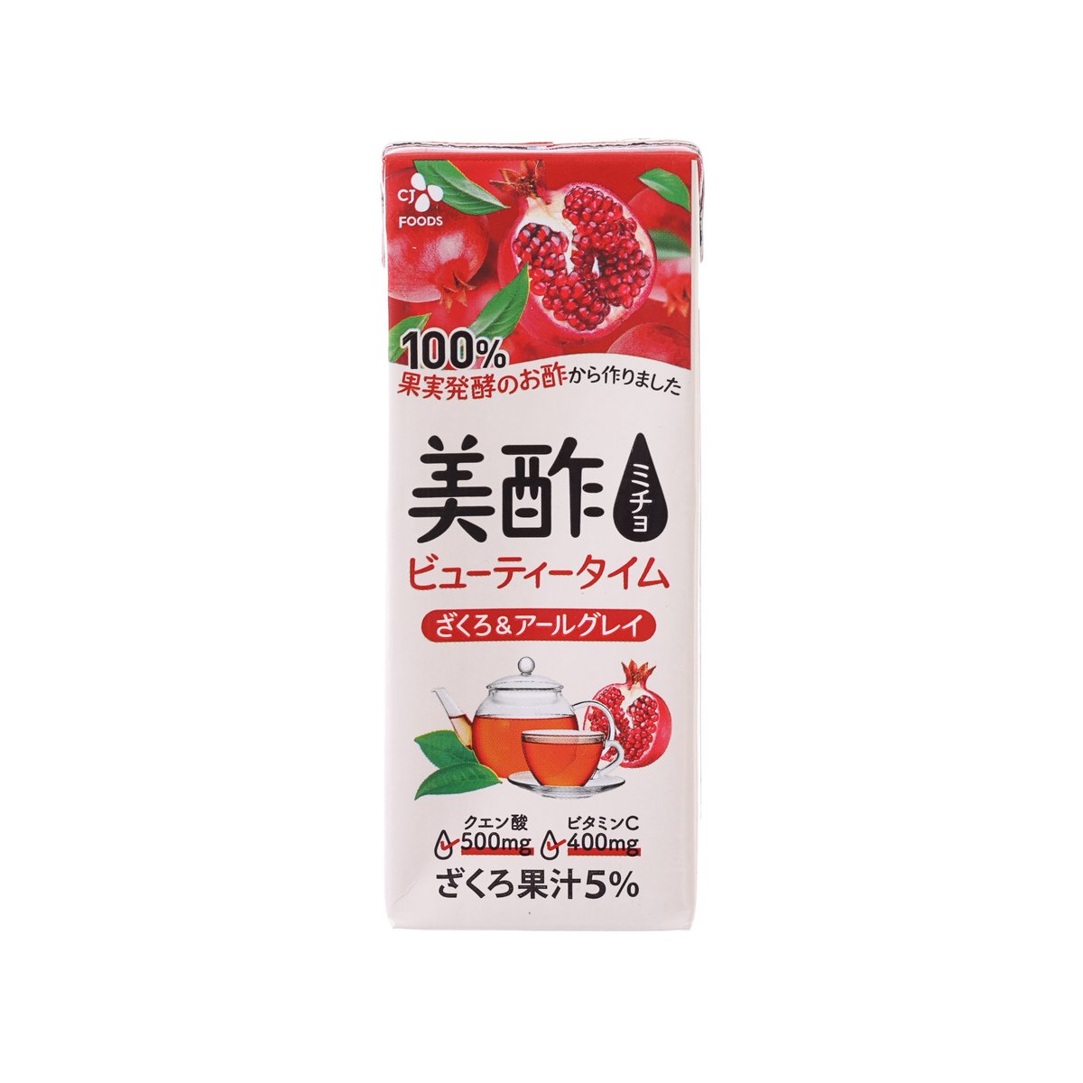CJ FOODS Micho drinking vinegar tea tetra pack, 200 mL, pomegranate and Earl Grey