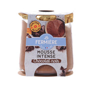 Dark chocolate mousse in a plastic tub with foil top and front label