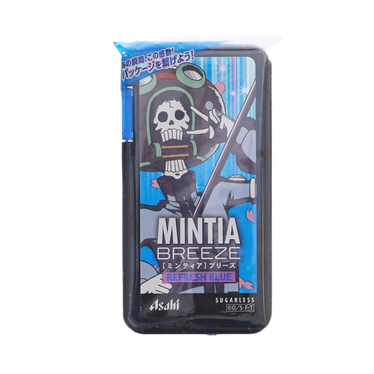 ASAHI Mintia Breeze sugarless candy, Refresh Blue mint flavor, front pack design