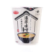 Instant miso ramen cup with lid, front label graphics