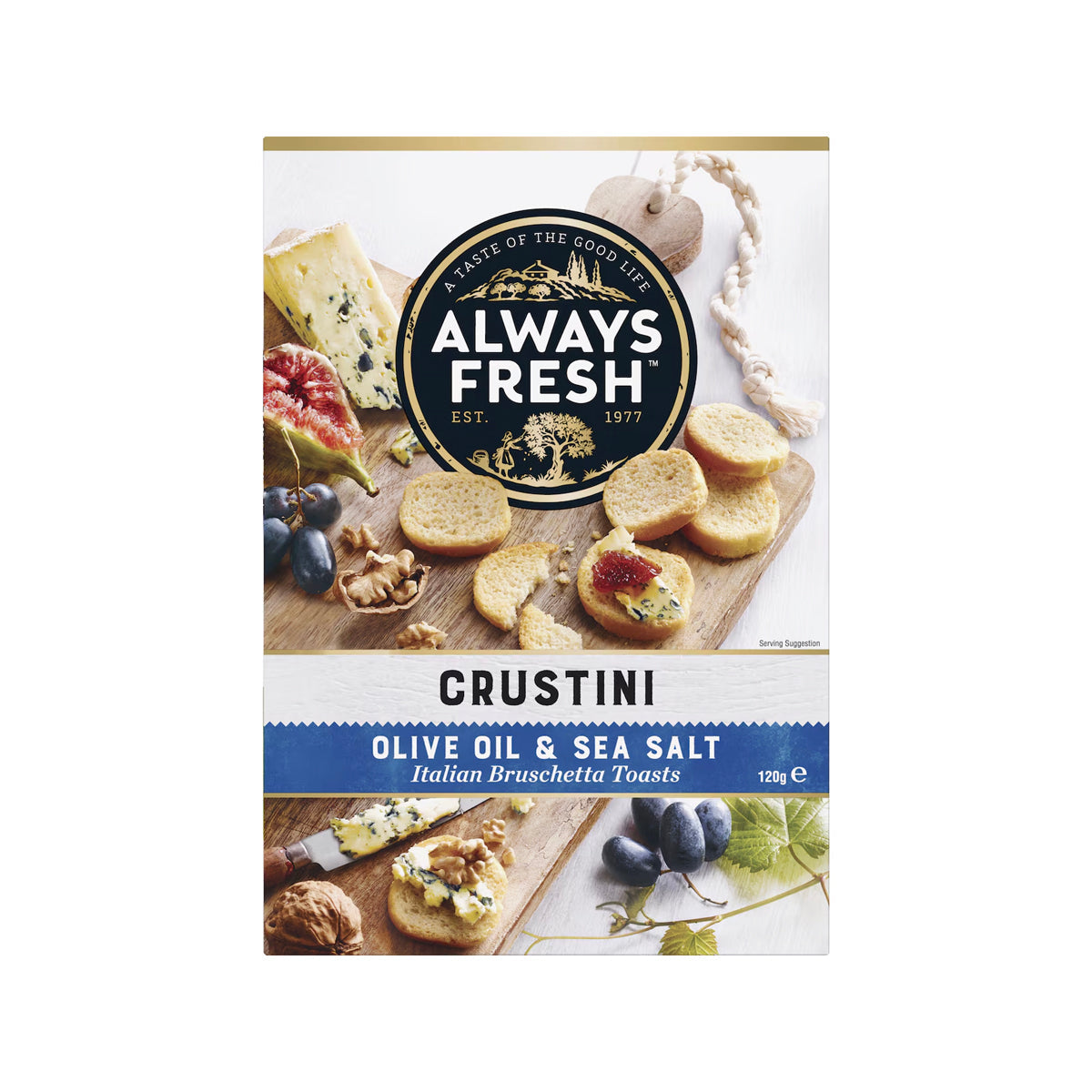 ALWAYS FRESH Crustini olive oil & sea salt toaster bread snack in bag, 120g