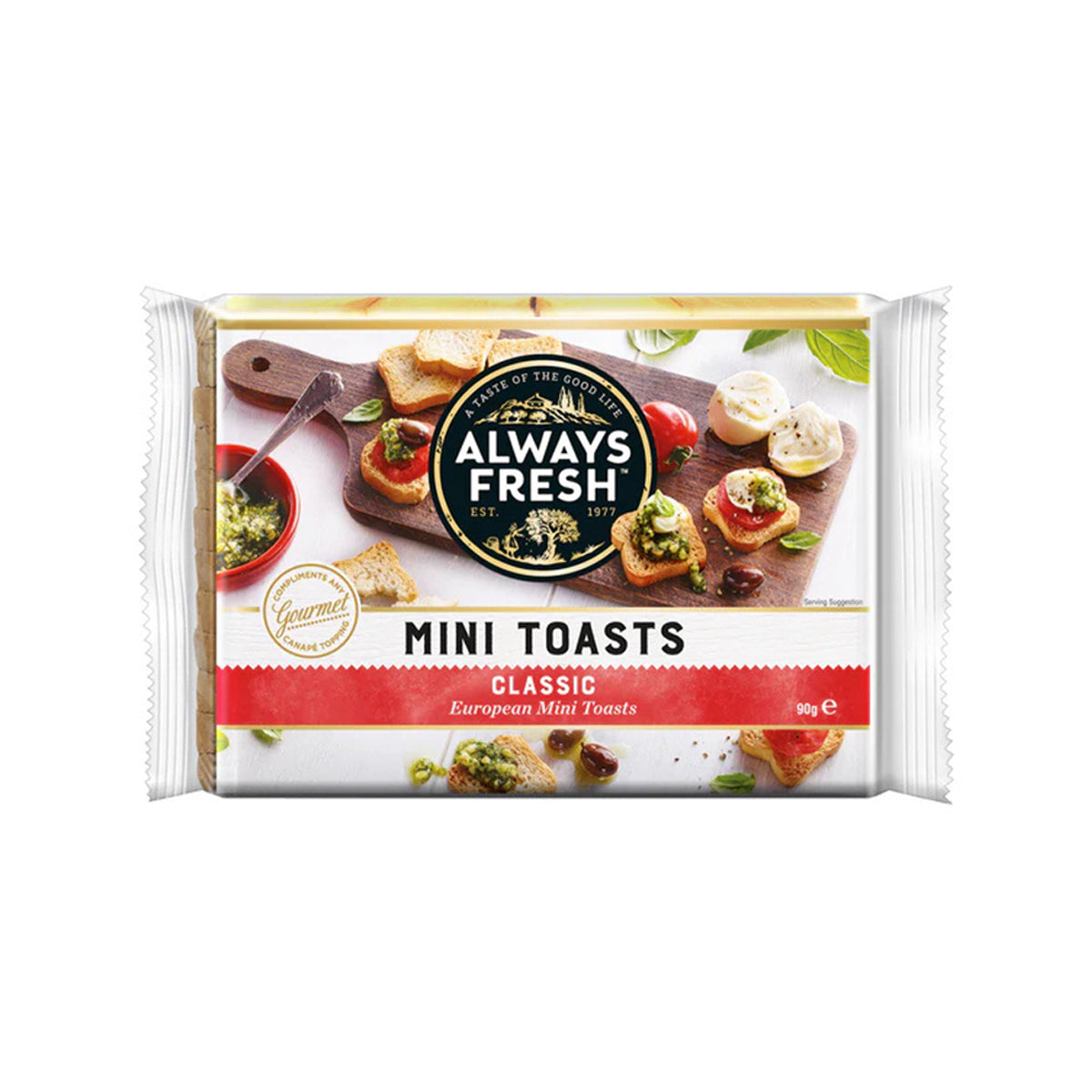 ALWAYS FRESH Mini Toasts Classic snack bag with 90g package