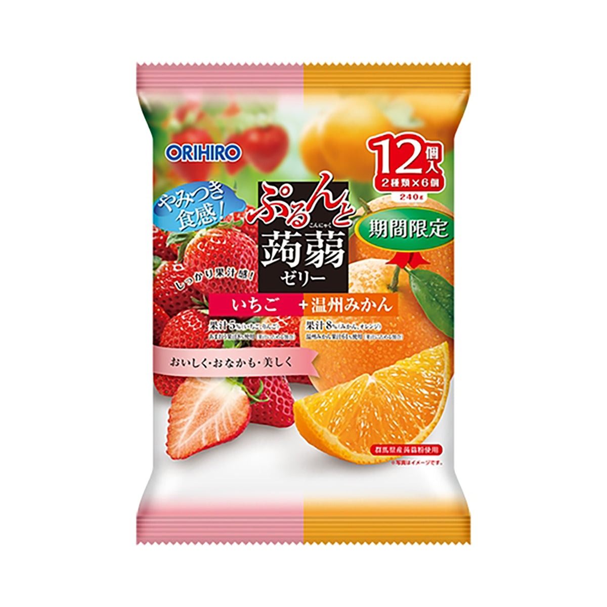 ORIHIRO konnyaku jelly pouch, strawberry and mikan flavor, 12 servings, 240g