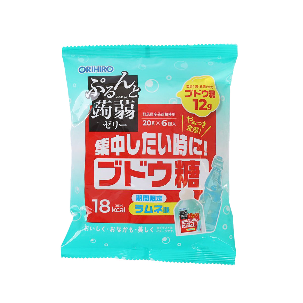 ORIHIRO glucose ramune konnyaku jelly pouch, 120g front panel
