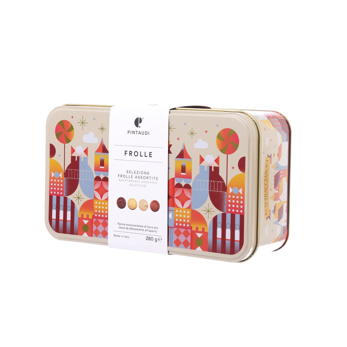 PINTAUDI Frolle assorted shortbread gift tin with open lid, 280 g
