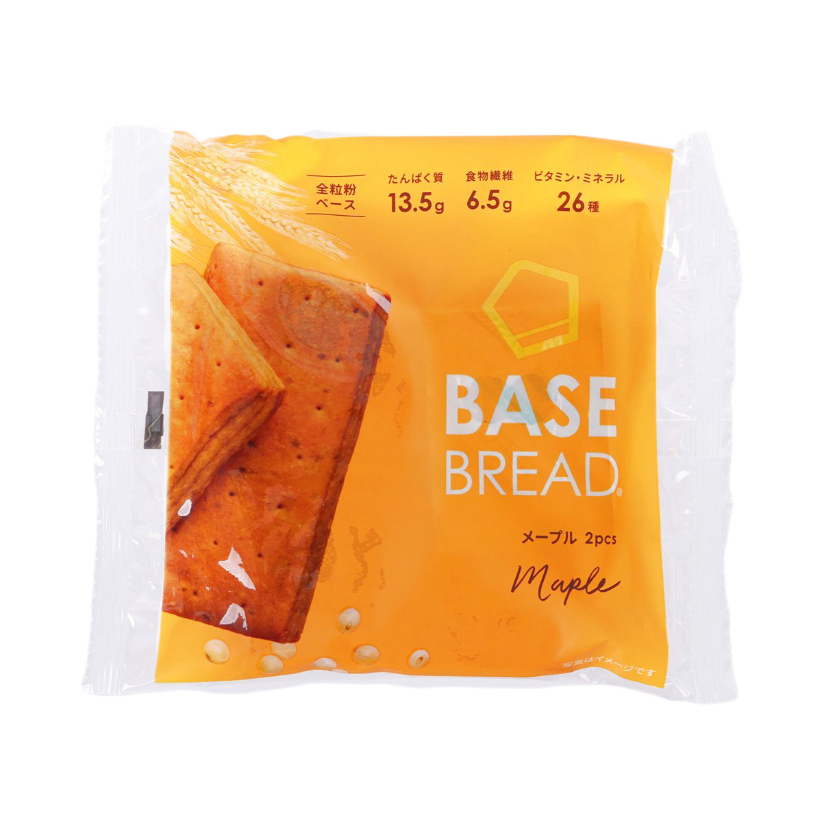 BASEFOOD maple bread pack showing two slices in a sealed wrapper