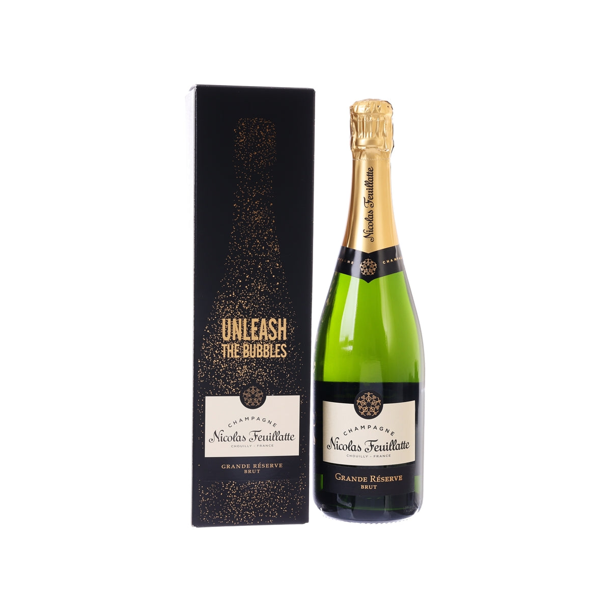 Sparkling wine gift set: green bottle with gold foil, black box
