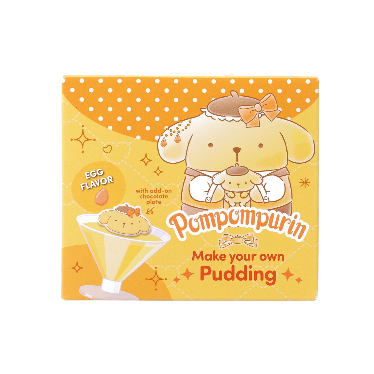 Pompompurin pudding mix kit box with 'Make your own Pudding' front art