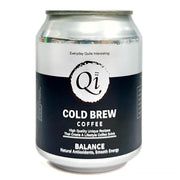 Cold brew coffee can labeled "Qi" Balance, 240 mL