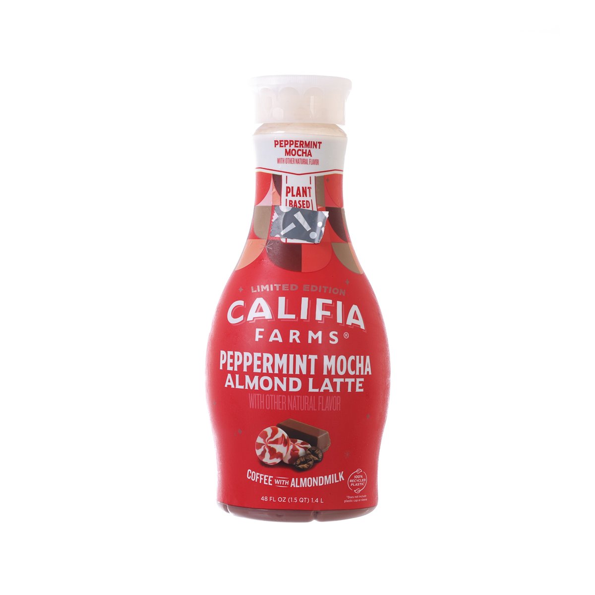 CALIFIA Farms peppermint mocha almond latte bottle, red label, 1.4L
