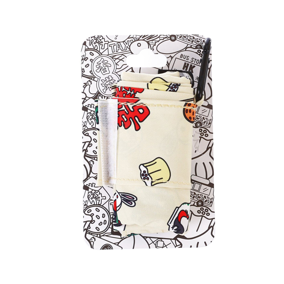 Foldable mini bag in cream with colorful doodle print and top flap
