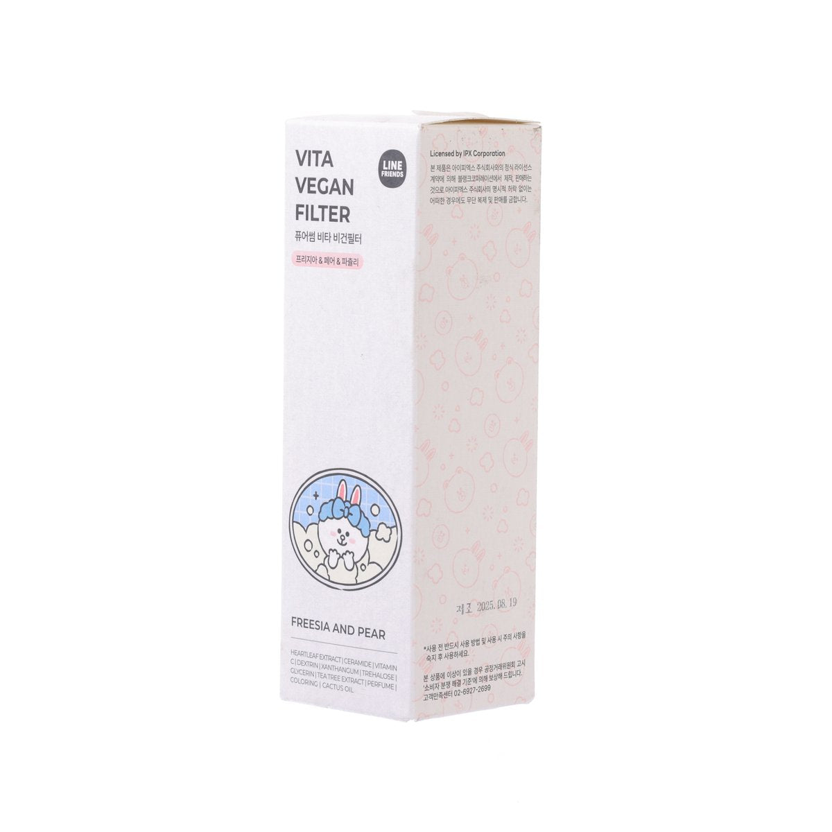 BODYLUV Vita vegan filter cartridge, Freesia and Pear, side view with pastel print