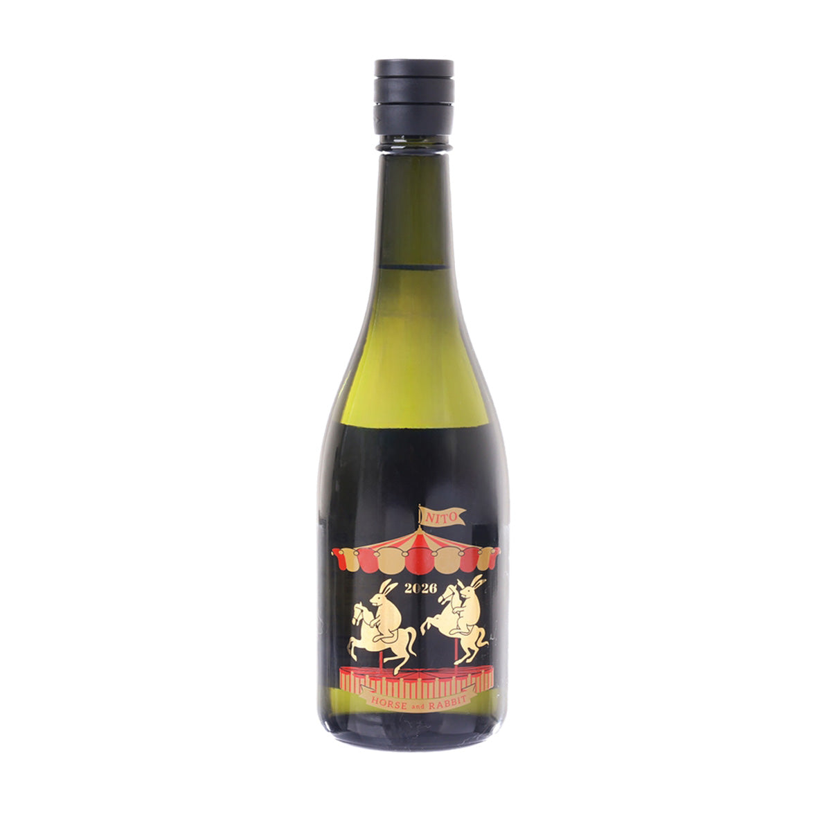 Dark green glass nama bottle with black cap and zodiac-themed front label