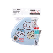 Blue rice ball case with cute cartoon faces; clear packaged label