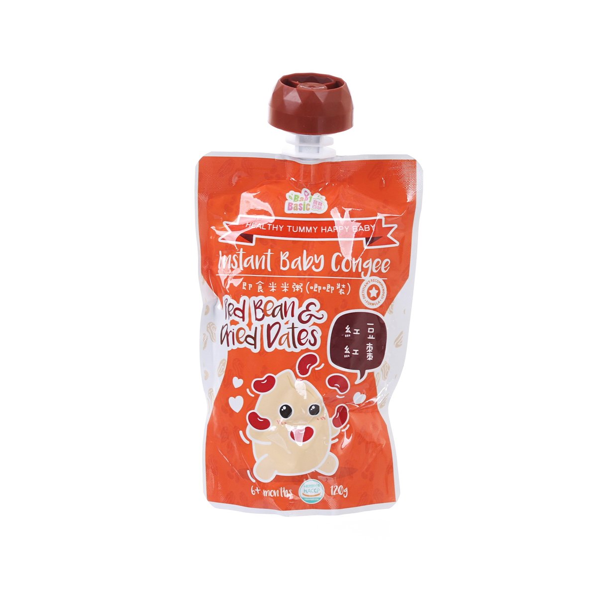 Instant baby congee pouch, red bean and dried dates flavor, front label