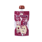Instant baby congee pouch, beetroot & millet, 120g, front with cartoon