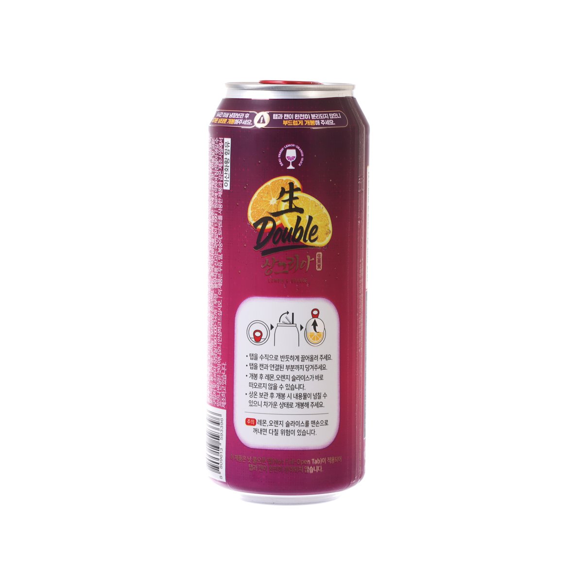 Sangria cocktail can back, purple can with nutrition text and icons