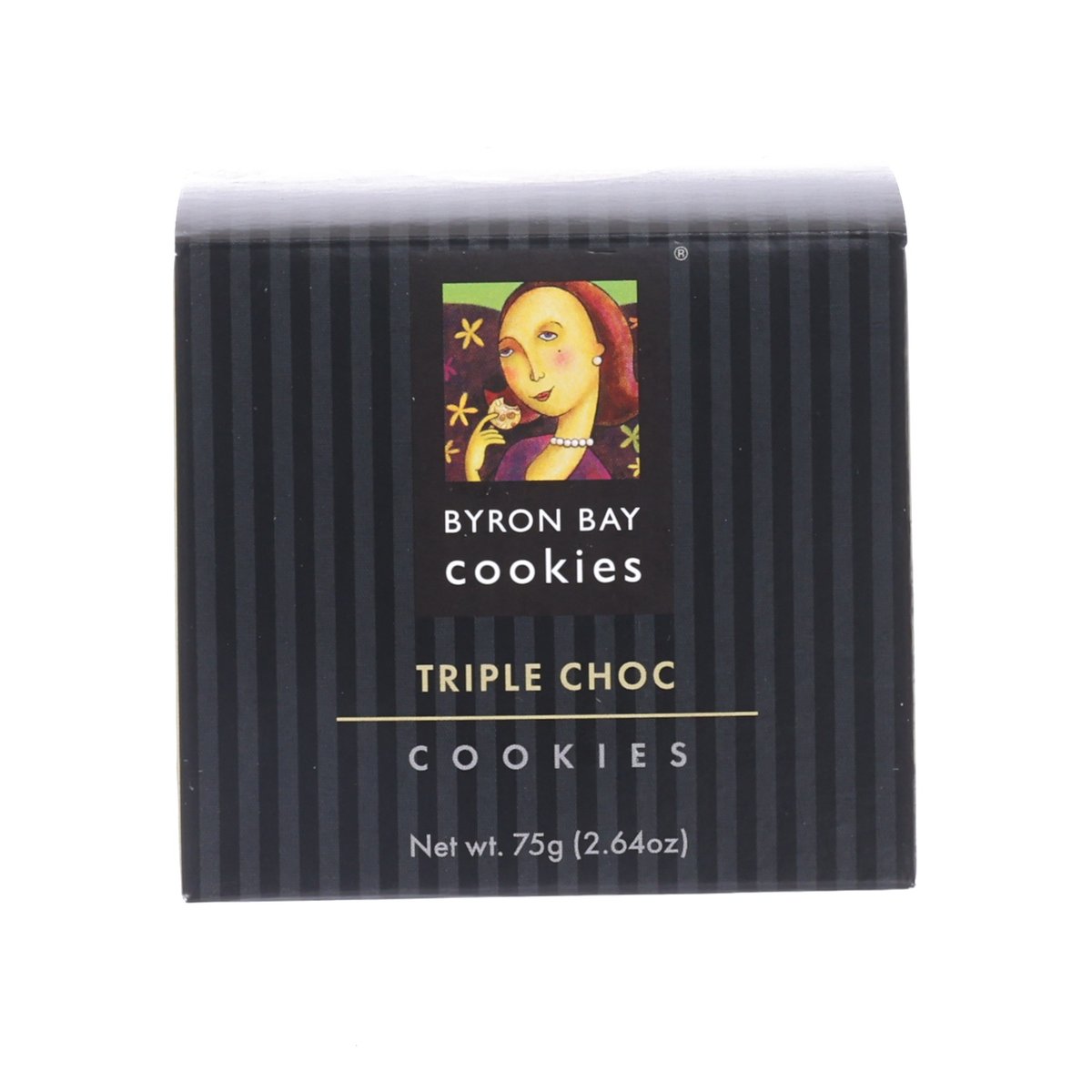 Chocolate fudge cookie box, dark striped, BYRON BAY Cookies Triple Choc