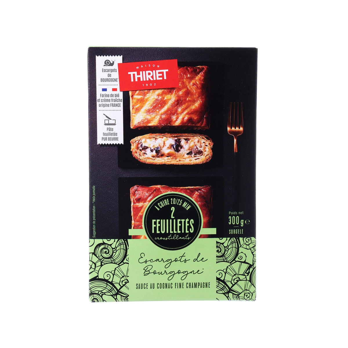 THIRIET 2 snail puff pastries box with burgundy sauce, 300g