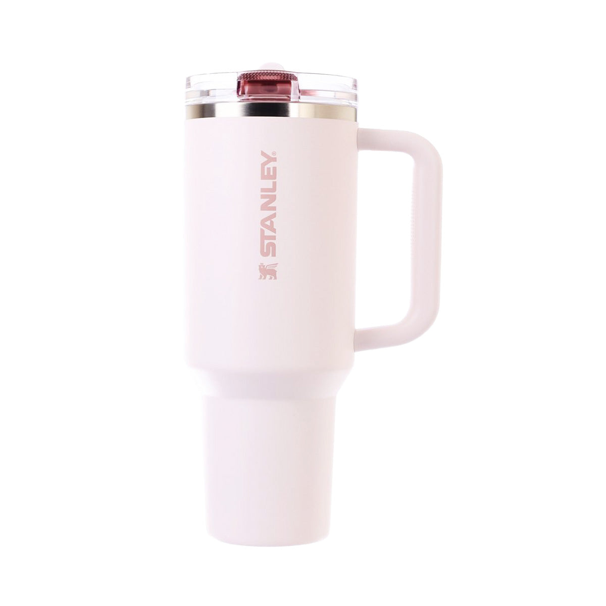 STANLEY 40oz rose quartz pink flip-straw tumbler with carry handle and clear lid