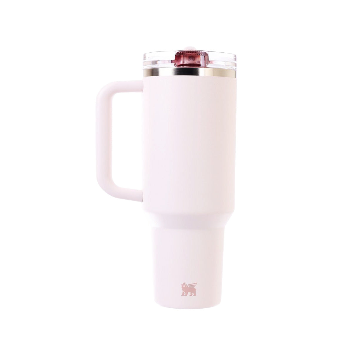 STANLEY 40oz rose quartz pink tumbler with flip straw lid, side view
