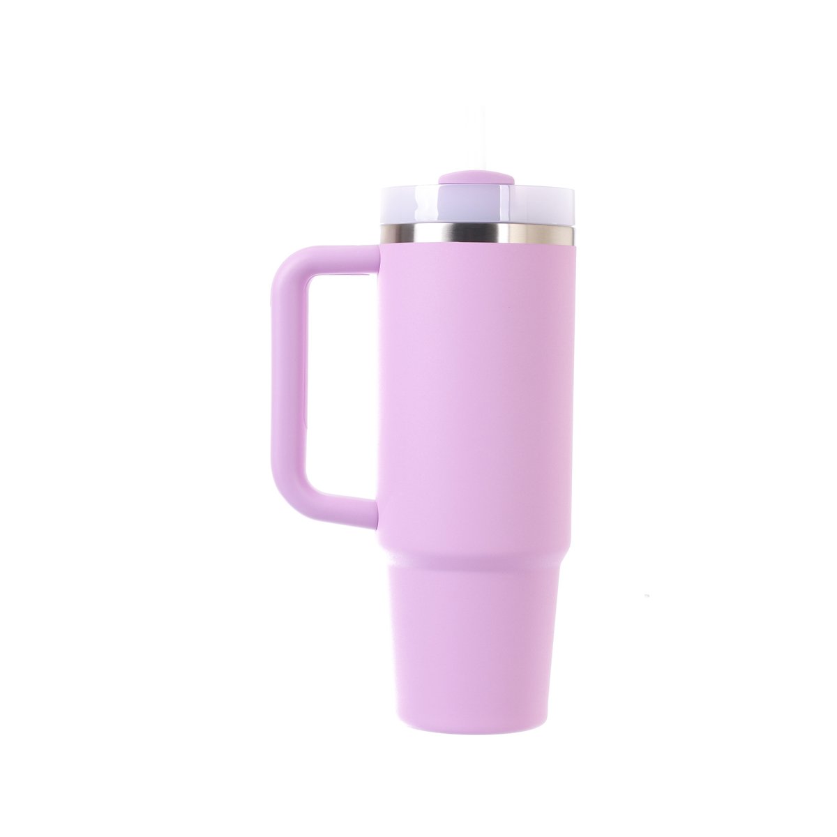 Soft orchid 30oz vacuum tumbler with side handle and flip lid, stainless ring