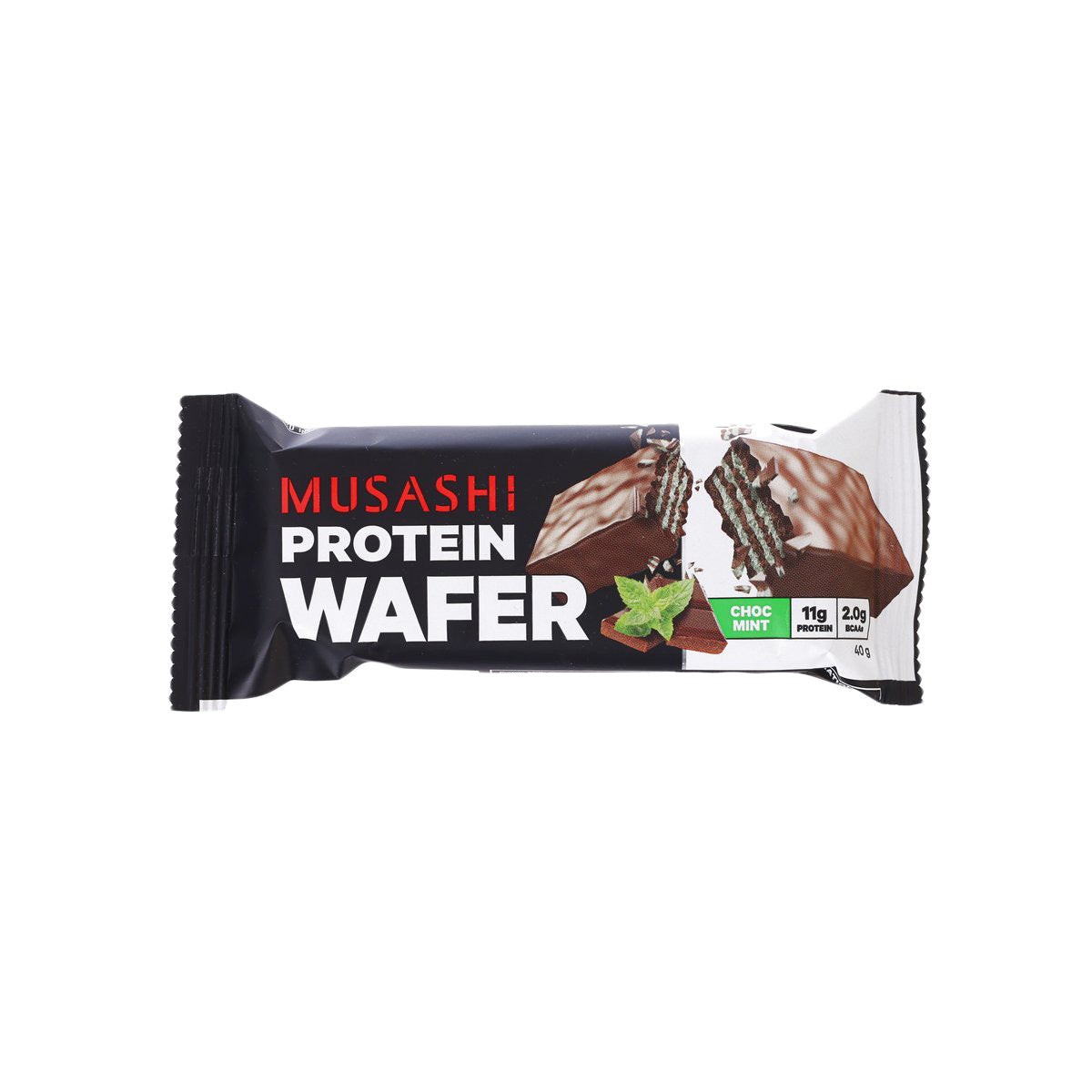 MUSASHI protein wafer bar, chocolate mint flavor, 40 g single pack pouch