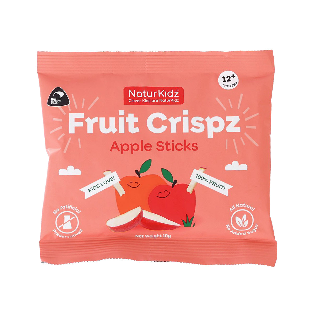 NATURKIDZ Fruit Crispz apple sticks snack pouch, 10g, front label