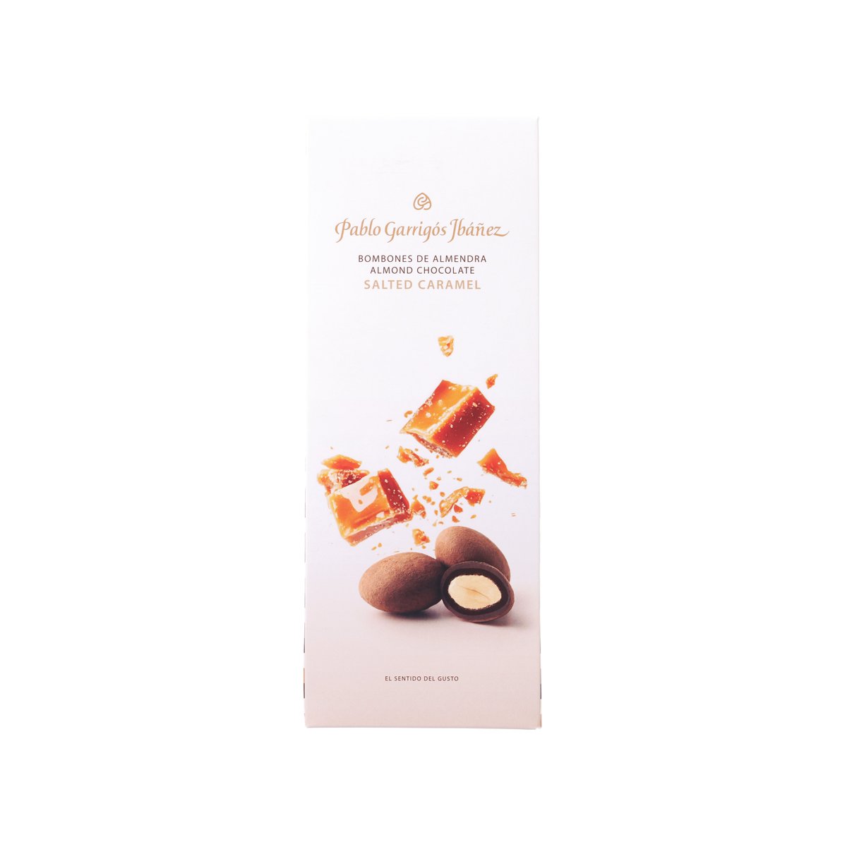 PABLO GARRIGOS IBANEZ salted caramel almond chocolate in retail pouch, front view