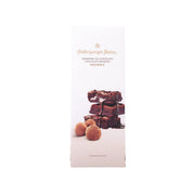 Chocolate bonbons Brownie in white paper bag with dark cocoa and truffle graphics