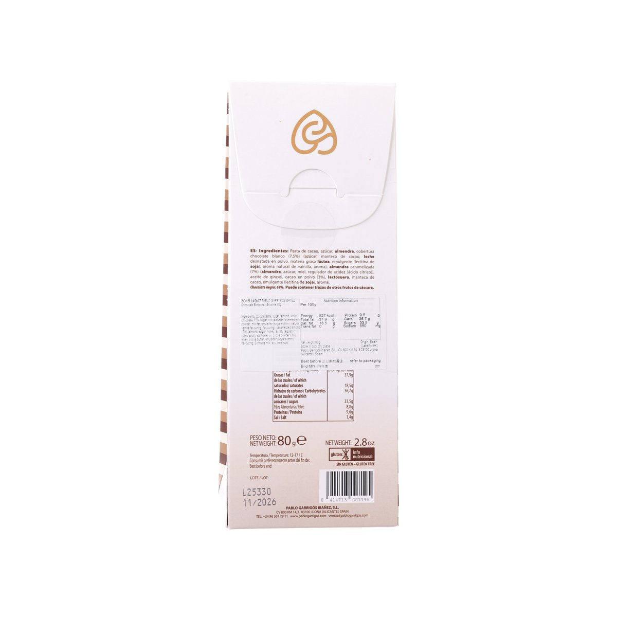 Brownie chocolate bonbons paper bag back with barcode and ingredient information panel