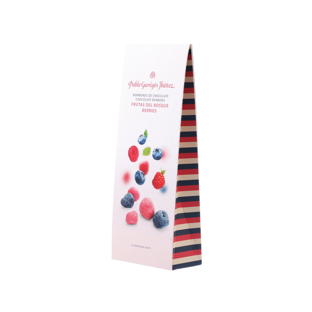 Chocolate bonbons berries pouch with striped side panel and berry graphics