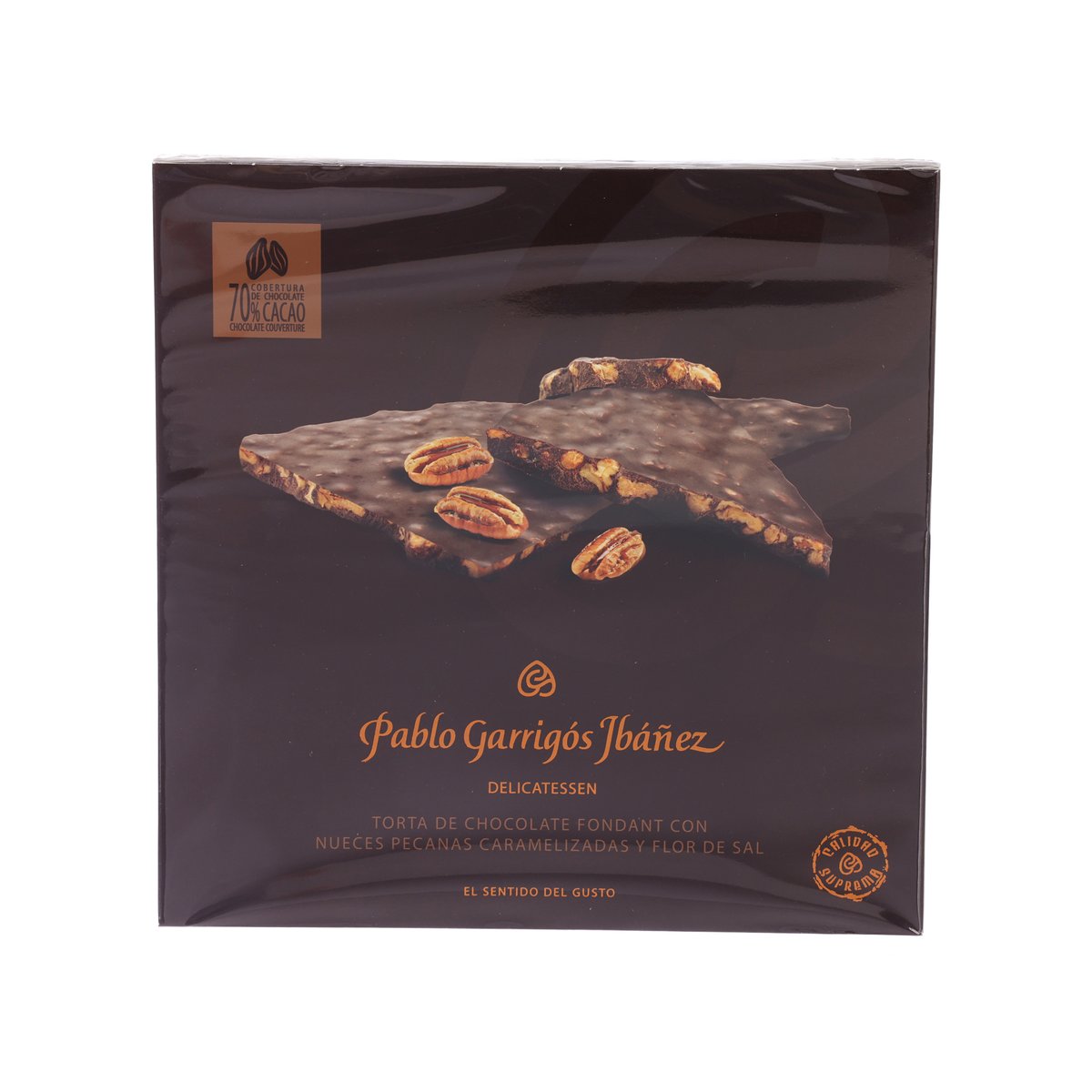 Dark chocolate torta gift box with caramelized pecans and fleur de sel (200g)