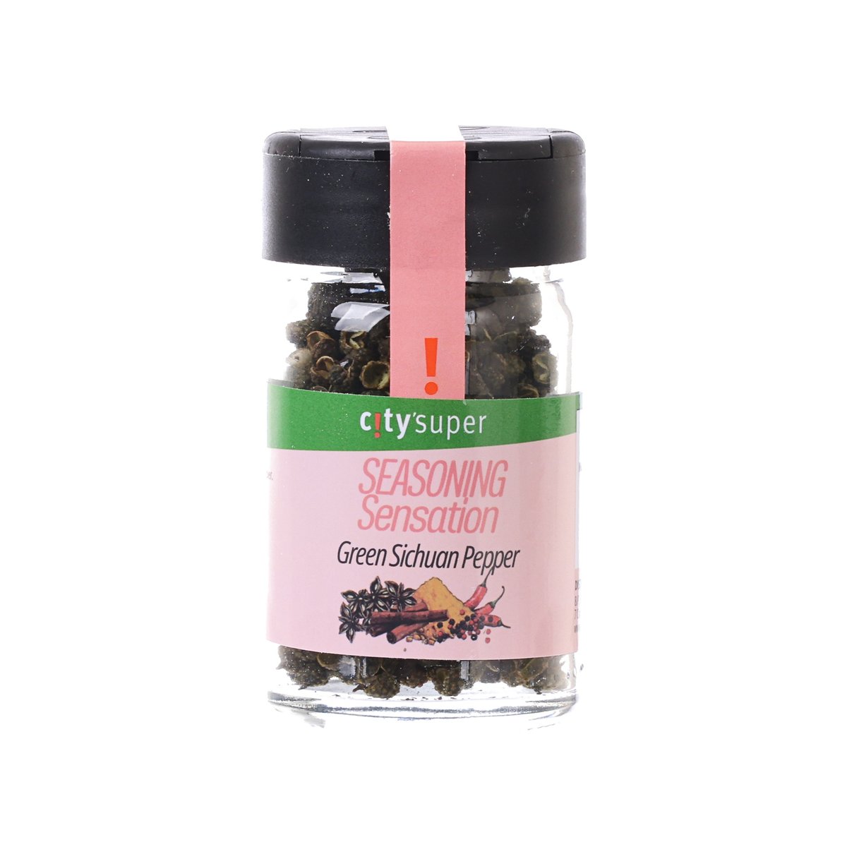 CITYSUPER green Sichuan pepper jar with black cap and front label, 13g