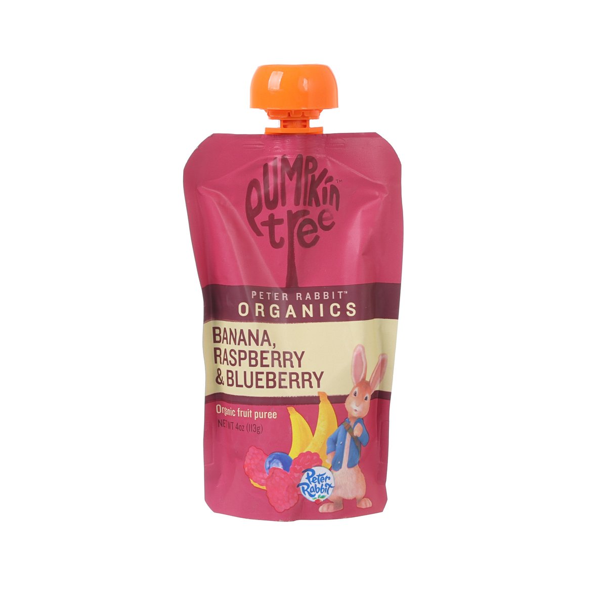 PETER RABBIT Organic banana, raspberry & blueberry fruit puree pouch with orange spout